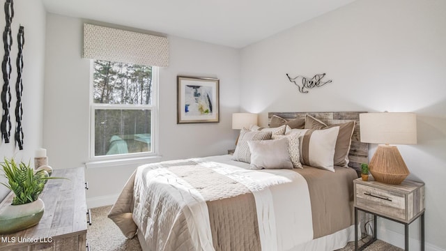 bedroom with baseboards and carpet floors