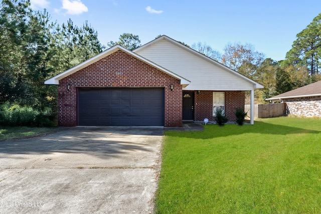 view of front of house with a garage and a front yard