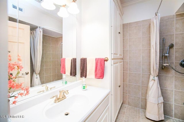 708 Ratliff Ferry Rd, Canton, MS 39046 - bathroom with tile patterned flooring, vanity, and a shower with curtain