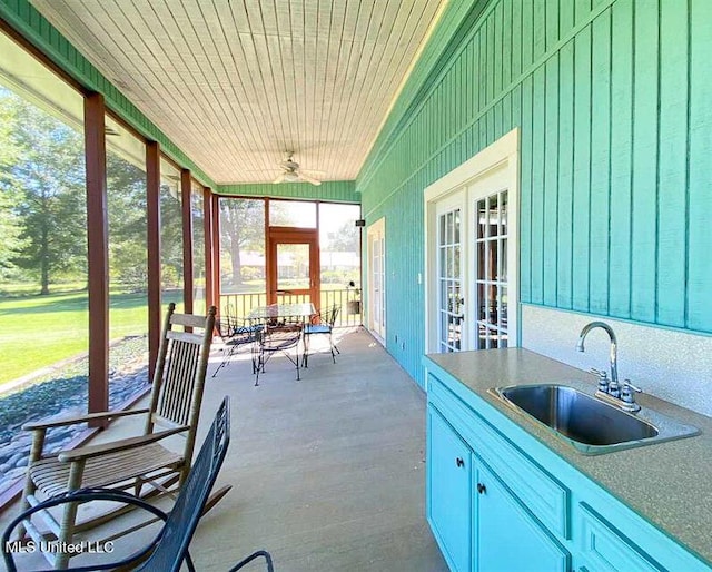 708 Ratliff Ferry Rd, Canton, MS 39046 - sunroom featuring wood ceiling, plenty of natural light, and sink