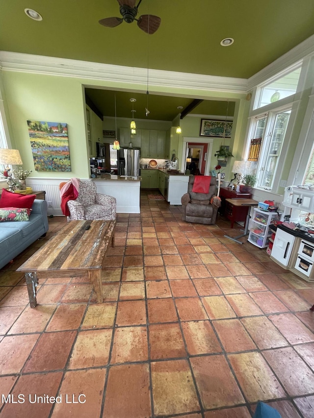 800 Gillespie St, Jackson, MS 39202 - living room featuring ceiling fan and crown molding