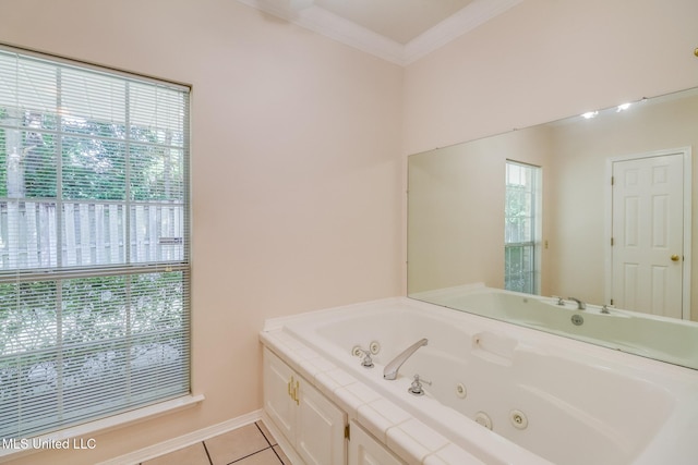 696 Aukai Pl, Diamondhead, MS 39525 - full bathroom with a tub with jets, healthy amount of natural light, crown molding, and tile patterned flooring