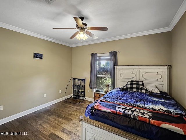 214 Terrapin Creek Rd, Brandon, MS 39042 - bedroom with crown molding, dark wood-type flooring, baseboards, and ceiling fan