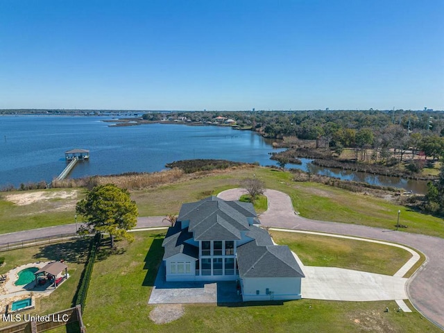 aerial view with a water view