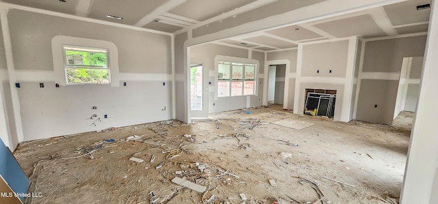 unfurnished living room with a fireplace