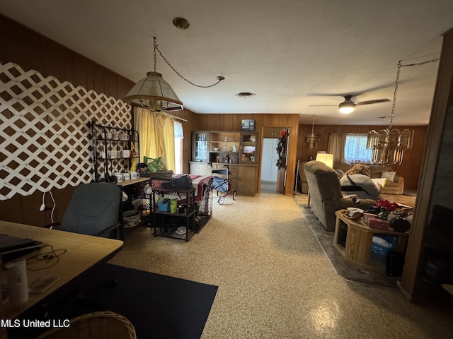15708 Orleans Dr, Biloxi, MS 39532 - dining room featuring wood walls and a chandelier