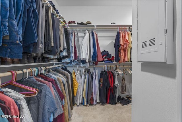 walk in closet featuring carpet floors