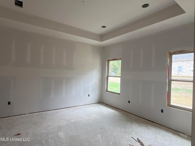 spare room featuring a tray ceiling