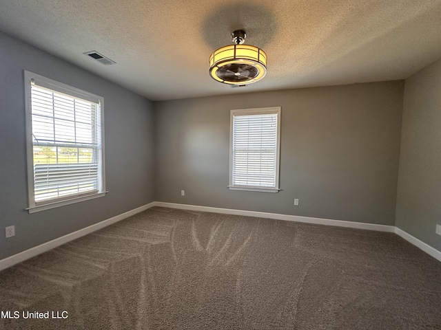 carpeted spare room featuring a textured ceiling