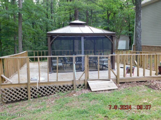 deck featuring a gazebo