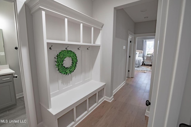 mudroom featuring light wood-type flooring