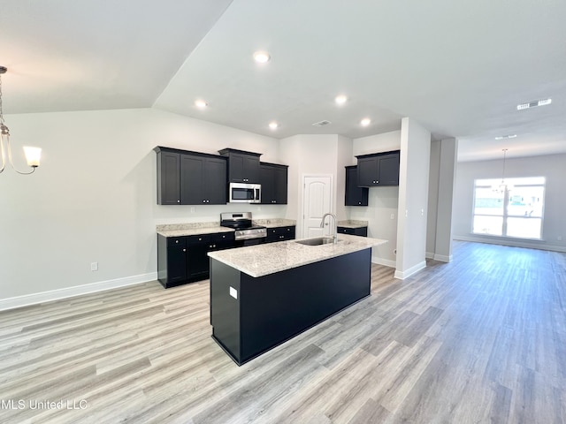 15693 Perdido Dr, Gulfport, MS 39503 - kitchen featuring an inviting chandelier, stainless steel appliances, visible vents, and a sink
