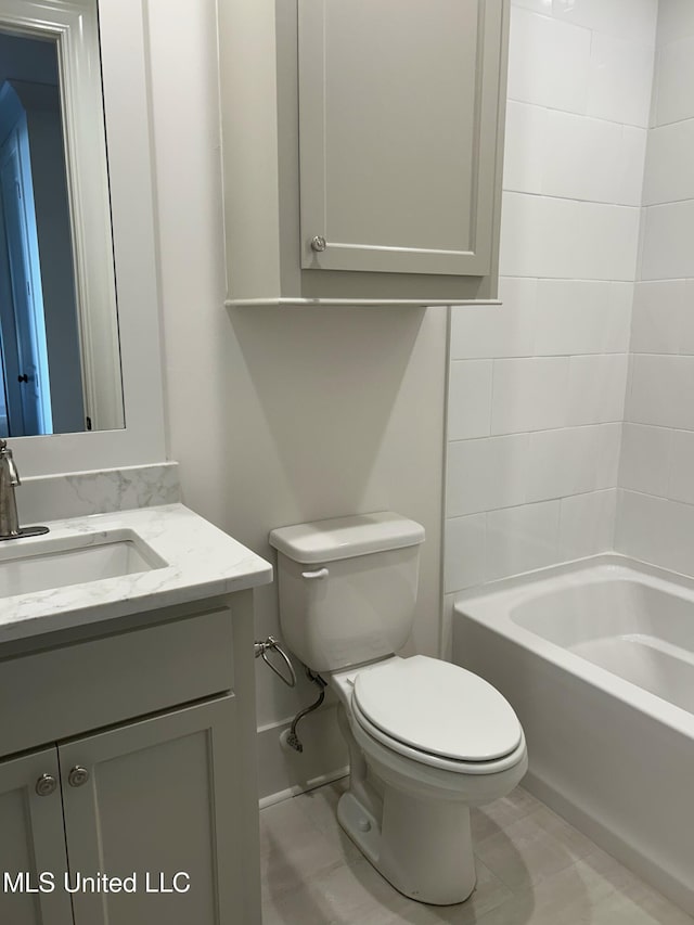 full bathroom with vanity, toilet, and bathing tub / shower combination