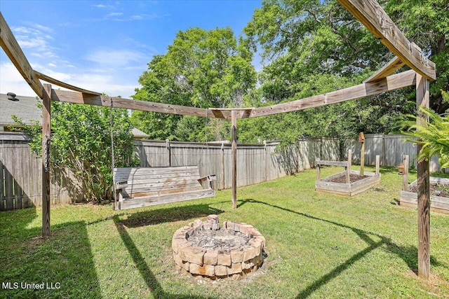 view of yard featuring a fenced backyard and a vegetable garden