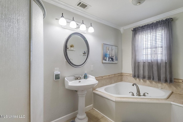 11162 New York St, Bay Saint Louis, MS 39520 - bathroom featuring a bath, ornamental molding, and tile patterned flooring