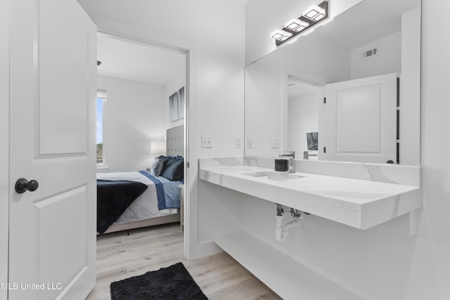 bathroom with wood-type flooring and sink