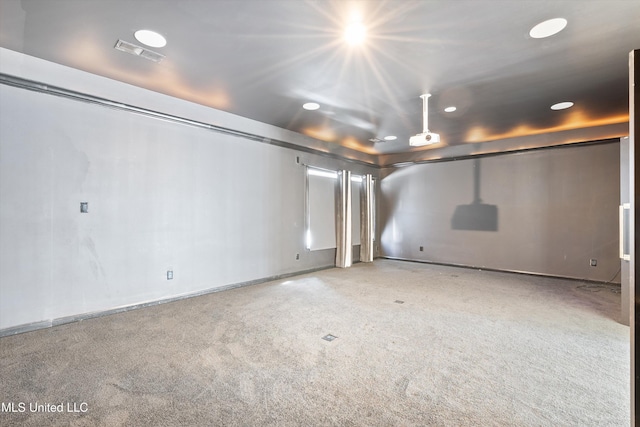 basement with light carpet