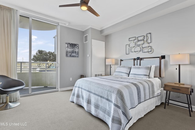 2060 Beach Blvd Unit 102, Biloxi, MS 39531 - carpeted bedroom with access to exterior, crown molding, and a ceiling fan