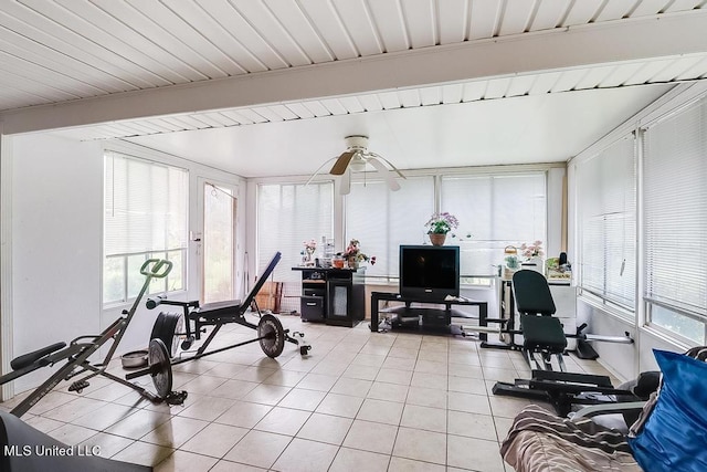 347 Rodenberg Ave, Biloxi, MS 39531 - exercise room with light tile patterned flooring, plenty of natural light, and a ceiling fan
