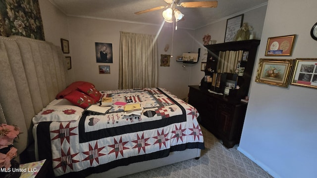 308 Walnut St, Benoit, MS 38725 - bedroom featuring carpet, crown molding, and ceiling fan