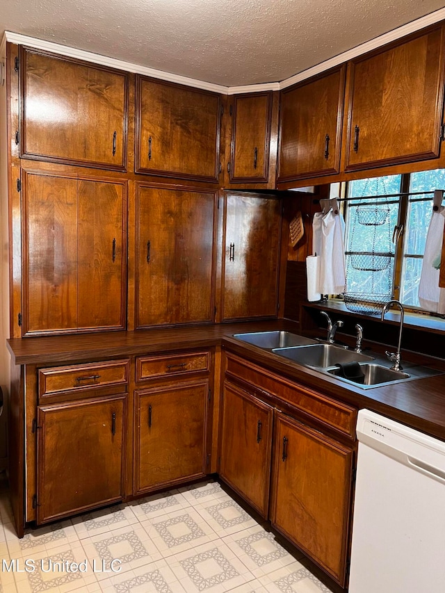 kitchen with dishwasher, sink, and a textured ceiling