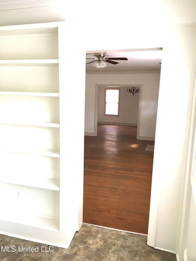 hall with dark wood-type flooring