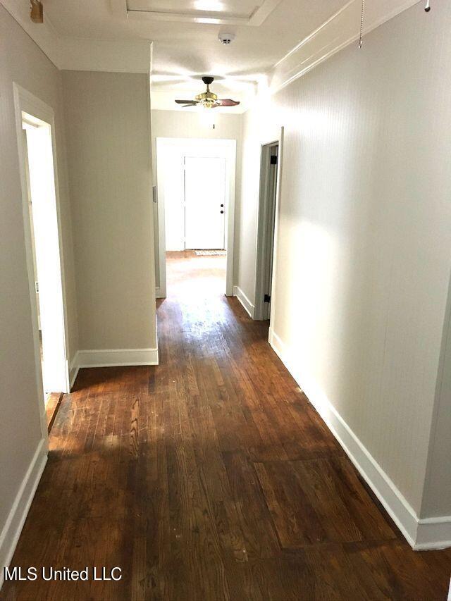 hallway featuring dark wood-type flooring