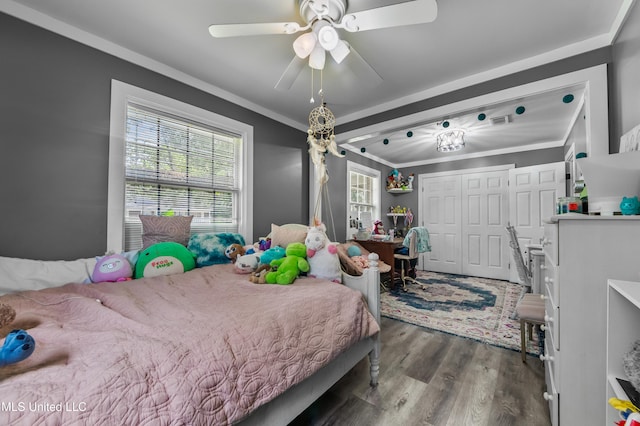 2207 Gregory Blvd, Gulfport, MS 39507 - bedroom with wood finished floors, ornamental molding, a closet, and ceiling fan
