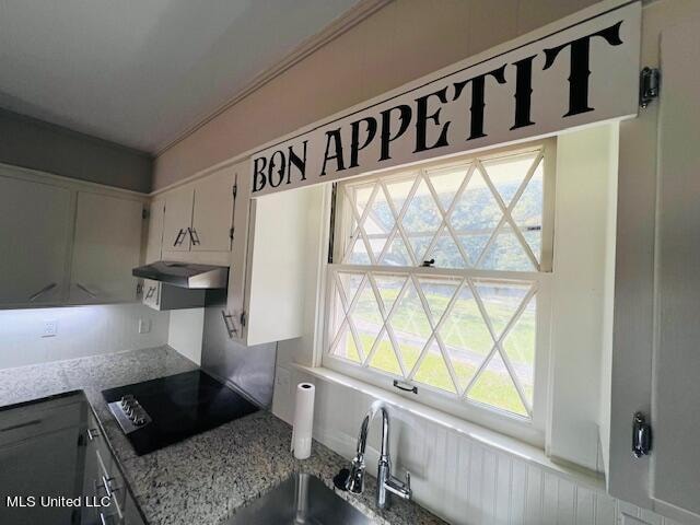 kitchen featuring extractor fan, black electric cooktop, white cabinetry, and plenty of natural light