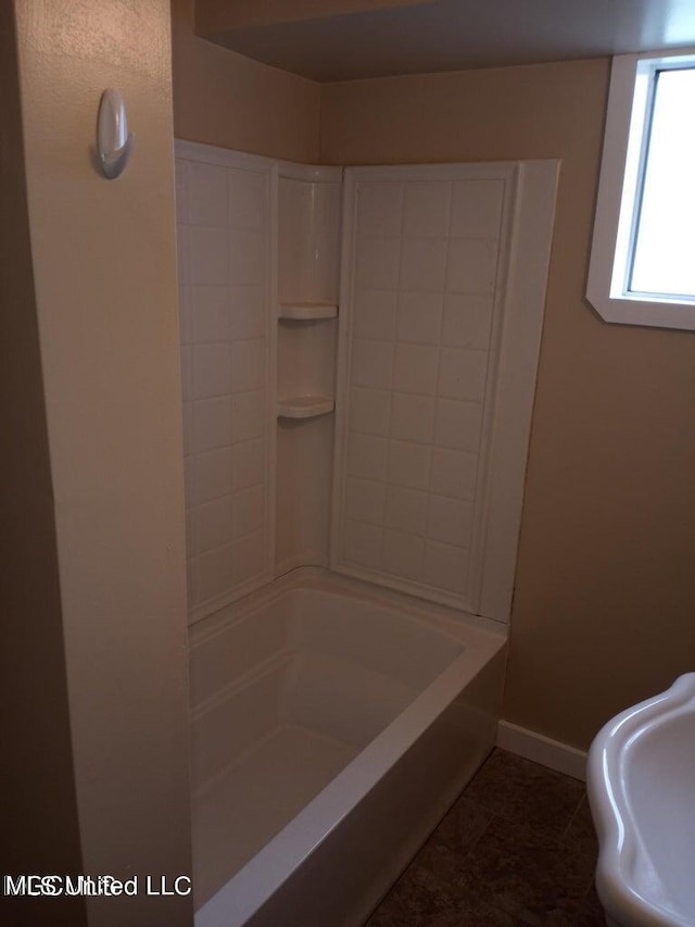 bathroom featuring separate shower and tub and tile patterned flooring