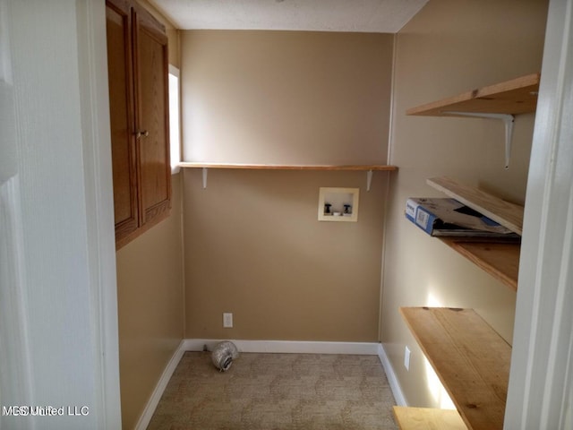 laundry area featuring washer hookup and light colored carpet