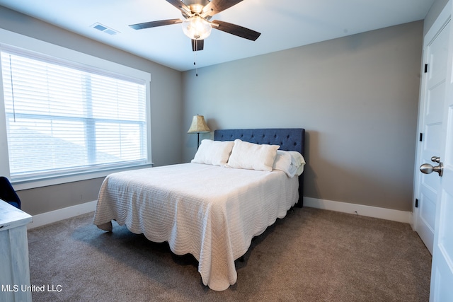 bedroom with carpet floors and ceiling fan