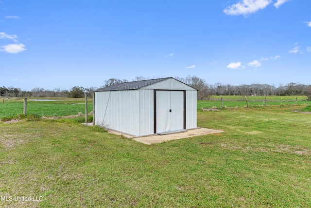 view of shed featuring a rural view