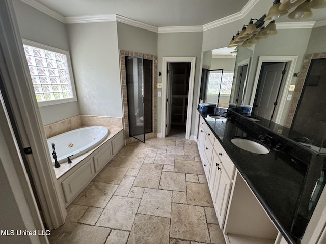 314 Fox Holw, Canton, MS 39046 - full bathroom with stone tile flooring, ornamental molding, a whirlpool tub, and double vanity