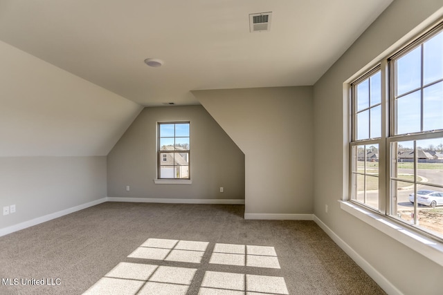 additional living space featuring light carpet and lofted ceiling