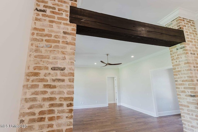 132 Freeland Ln, Clinton, MS 39056 - spare room featuring ornamental molding, wood finished floors, a ceiling fan, and recessed lighting