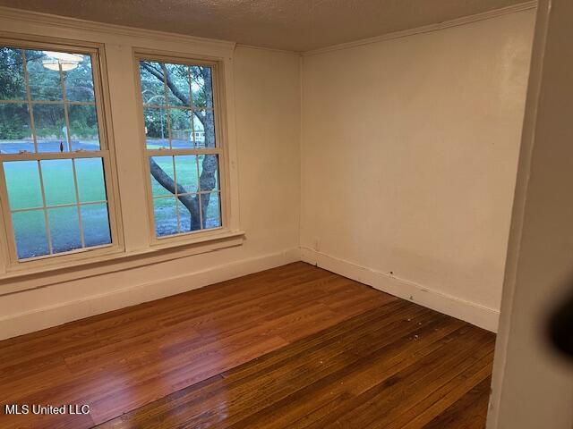 153 Saint Peter St, Biloxi, MS 39530 - empty room with dark wood-style floors, baseboards, ornamental molding, and a textured ceiling
