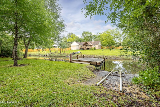 dock with a yard and a water view