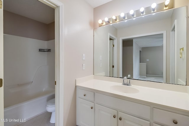 full bathroom with shower / bathing tub combination, vanity, and toilet