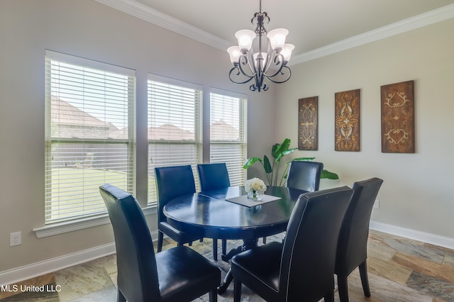 3936 David Ln, Diberville, MS 39540 - dining room featuring a chandelier, crown molding, and baseboards