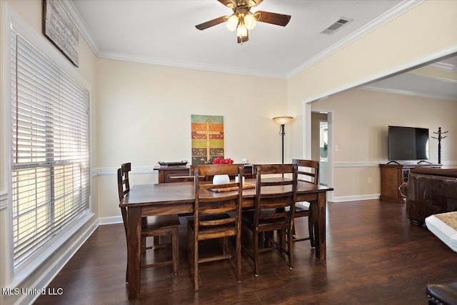 205 Stonebriar Ln, Brandon, MS 39042 - dining space featuring a ceiling fan, crown molding, and wood finished floors