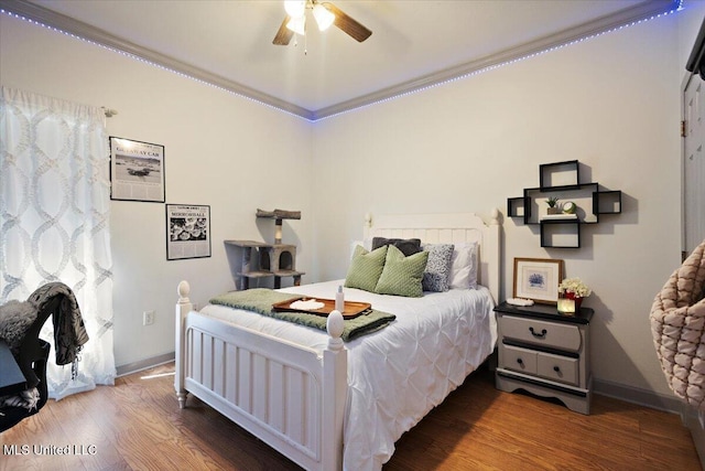 205 Stonebriar Ln, Brandon, MS 39042 - bedroom with wood finished floors, ornamental molding, and a ceiling fan