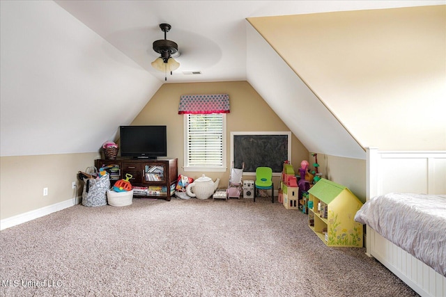 6865 Payne Ln, Olive Branch, MS 38654 - bedroom with carpet floors, vaulted ceiling, and ceiling fan