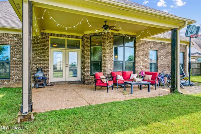 6865 Payne Ln, Olive Branch, MS 38654 - view of patio / terrace featuring french doors, a ceiling fan, and an outdoor living space