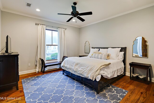 233 Arbor Trl, Brandon, MS 39047 - bedroom featuring recessed lighting, visible vents, baseboards, ornamental molding, and wood finished floors