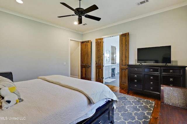 233 Arbor Trl, Brandon, MS 39047 - bedroom with visible vents, recessed lighting, crown molding, and dark wood finished floors