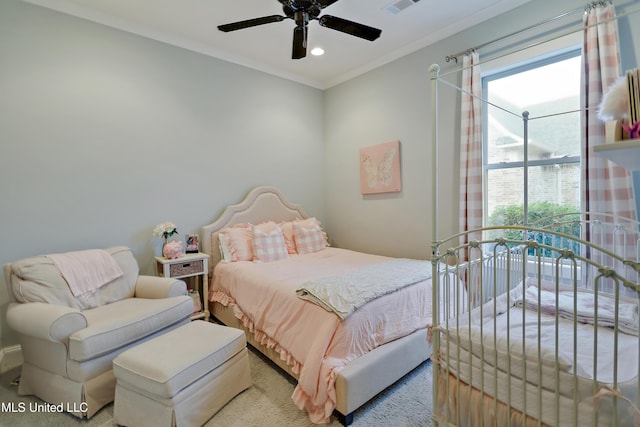 233 Arbor Trl, Brandon, MS 39047 - carpeted bedroom featuring ceiling fan, crown molding, and recessed lighting