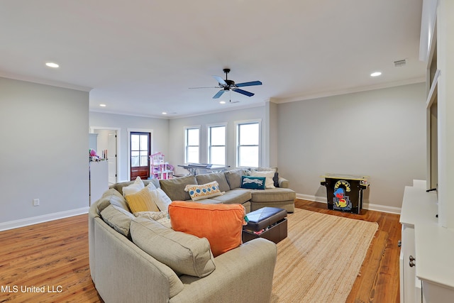 233 Arbor Trl, Brandon, MS 39047 - living room with ceiling fan, baseboards, wood finished floors, and visible vents
