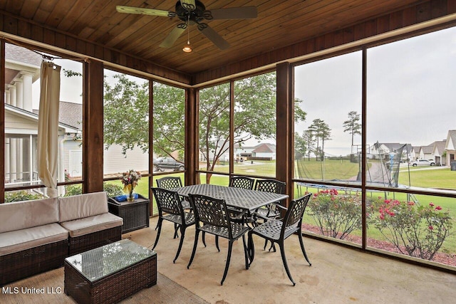 233 Arbor Trl, Brandon, MS 39047 - sunroom / solarium with a residential view, outdoor lounge area, a ceiling fan, and outdoor dining space