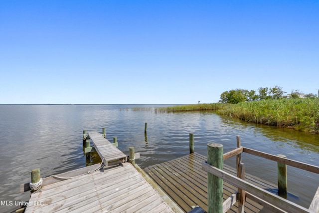 view of dock featuring a water view